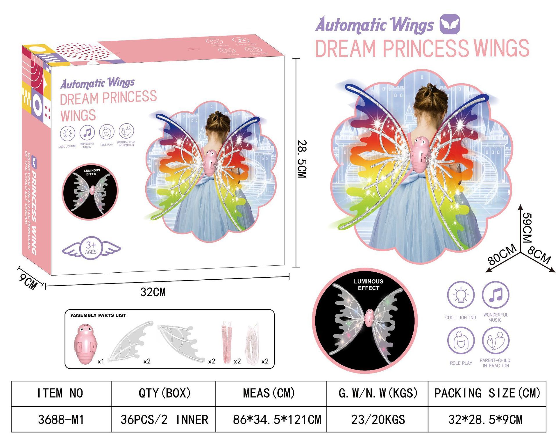 Beautiful Fluttering Fairy Wings With Lights For  Halloween, Birthday, Wedding or Christmas.